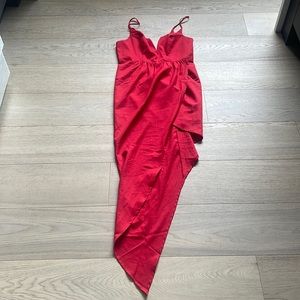 Very flattering asymmetrical red dress size 10 (medium)